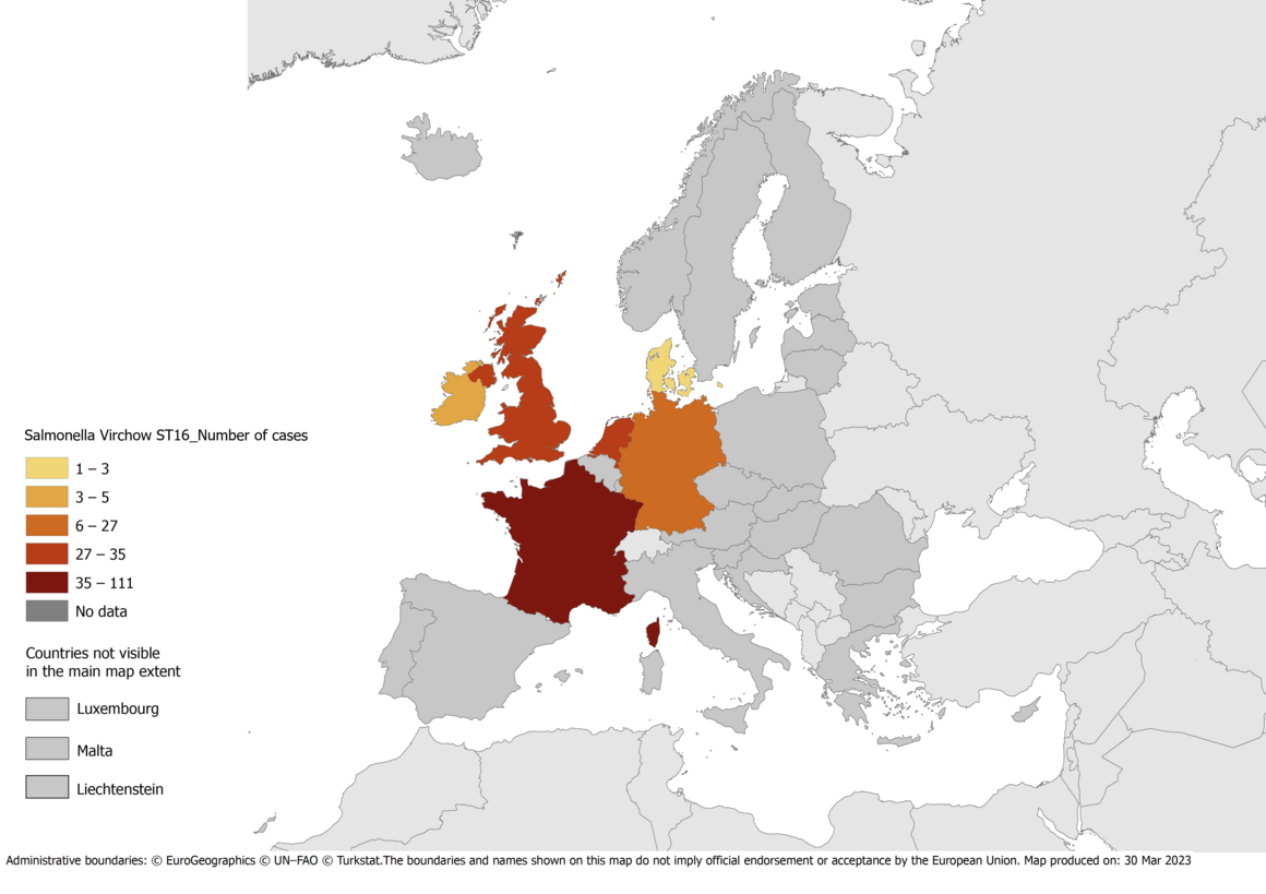 Salmonella Virchow cases map